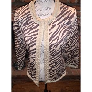 W Smith Women’s Lightweight Blazer Jacket Animal Print Brown Beige Cream Size M